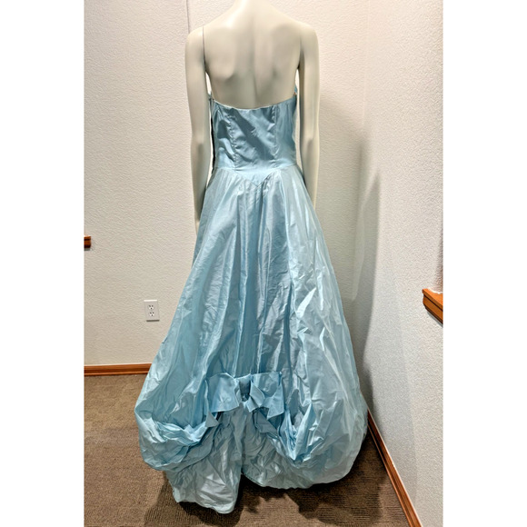 Vintage 1950s Taffeta Strapless Gown Dress S Bubble Hem Pastel Blue Tulle Slip - Picture 2 of 15